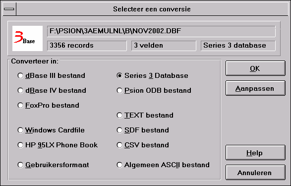 Conversion screen (Dutch)