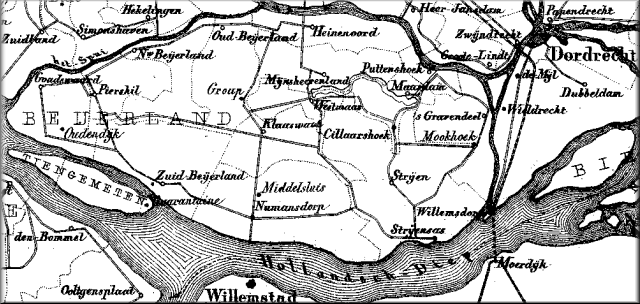 Detail van de kaart van Zuid-Holland uit de Gemeente Atlas van Nederland van J. Kuyper, 1865-1870. 