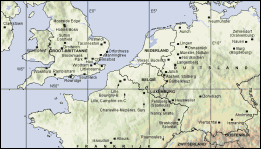  Zendlocaties rond de Benelux op de kaart (klik voor vergroting) 