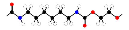  A ball-and-stick model of the repeating unit in a particular polyurethane chain 