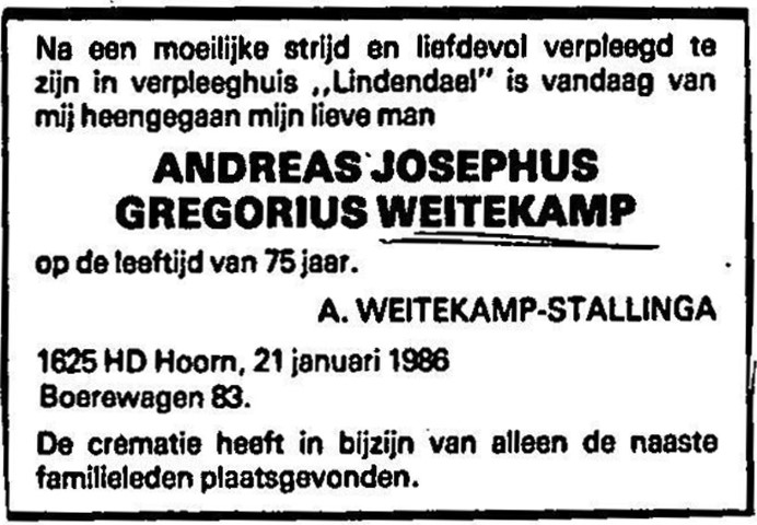 Andreas Josephus Gregorius Weitekamp 1986