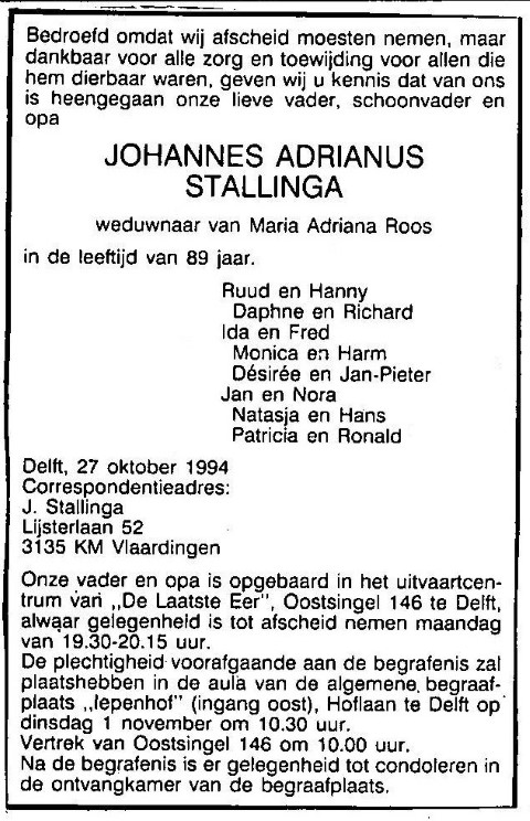 Johannes Adrianus Stallinga 1994