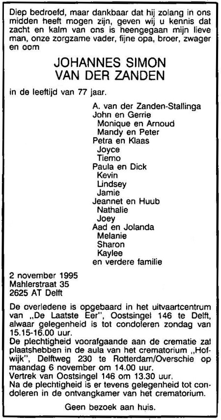 Johannes Simon van der Zanden 1995