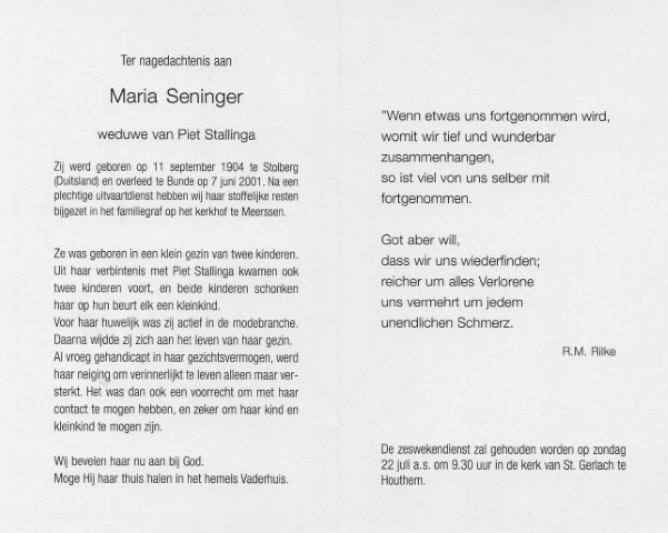 Maria Seninger 1904-2001