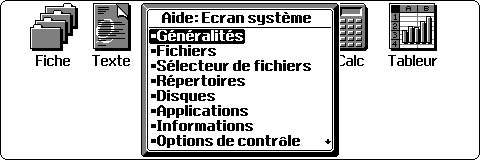 This screen shows the helpscreen in the French language