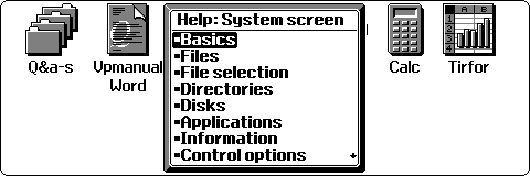 This screen shows the helpscreen in the English language