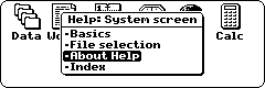 This screen shows the helpscreen in English language