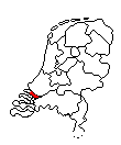 het Zuidhollandse eiland Hoeksche Waard is met rood aangegeven