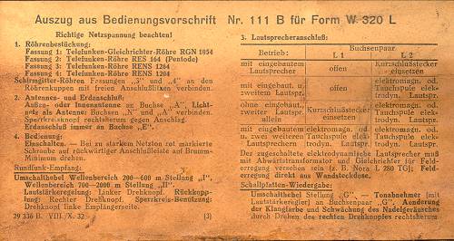 Nora W 320L bedienungsvorschrift