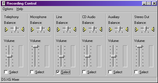 Recording settings in the windows mixer