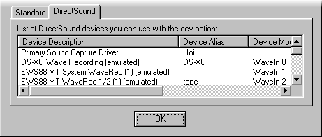 Device list - DirectSound devices
